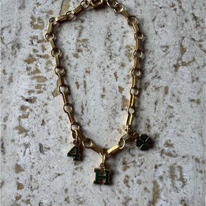 Vintage 4H Chain Link Gold Green Charm Bracelet